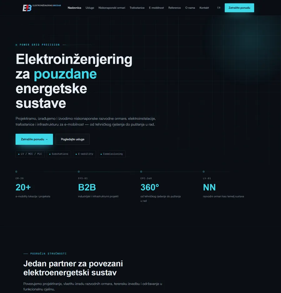 Homepage of the Elektroinženjering Brodar website