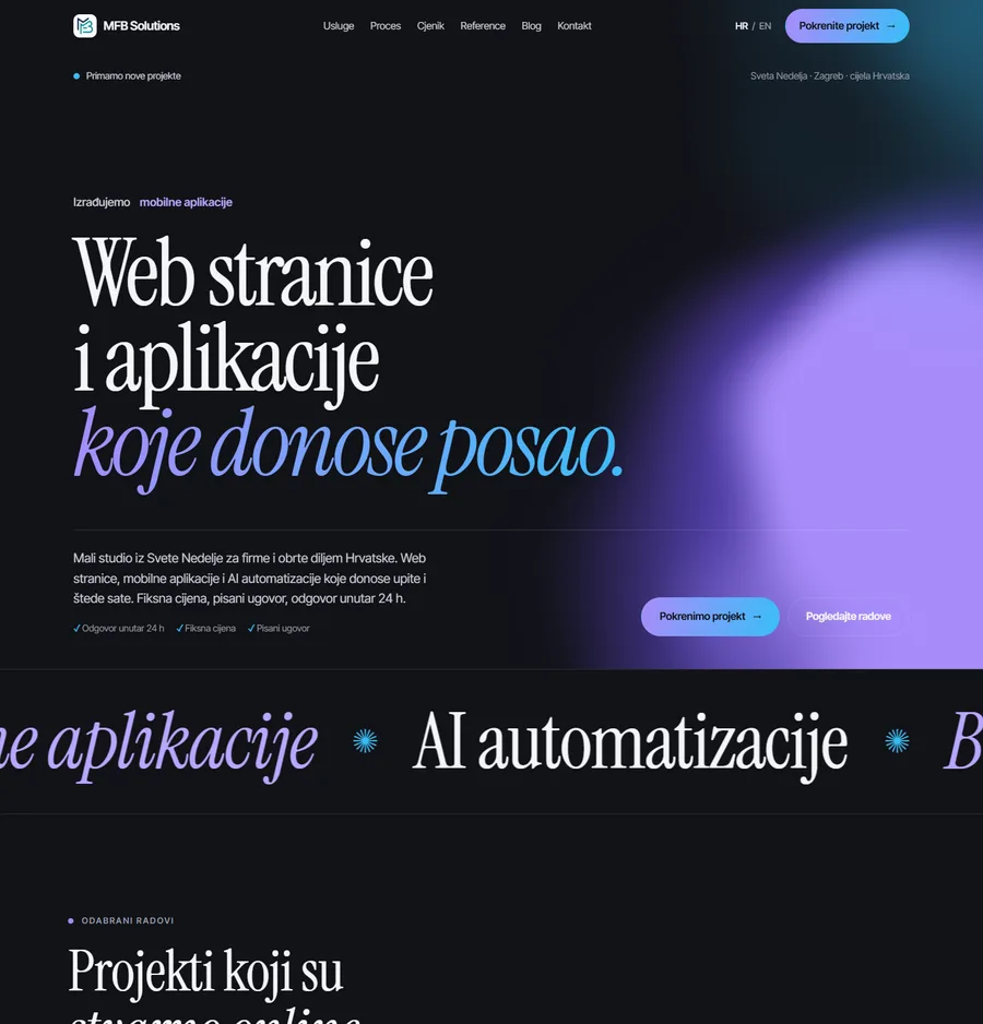 Homepage of the MFB Solutions website
