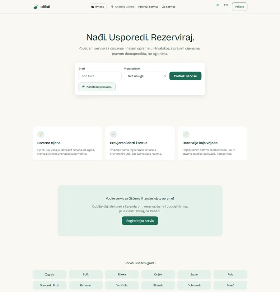 Homepage of the Očisti platform