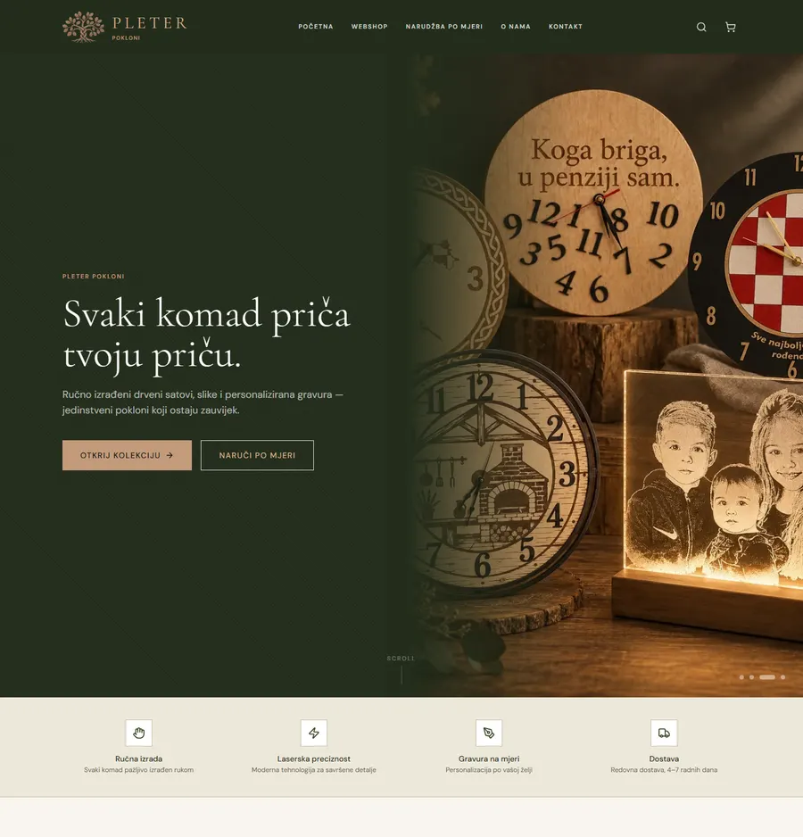 Homepage of the Pleter Pokloni online store
