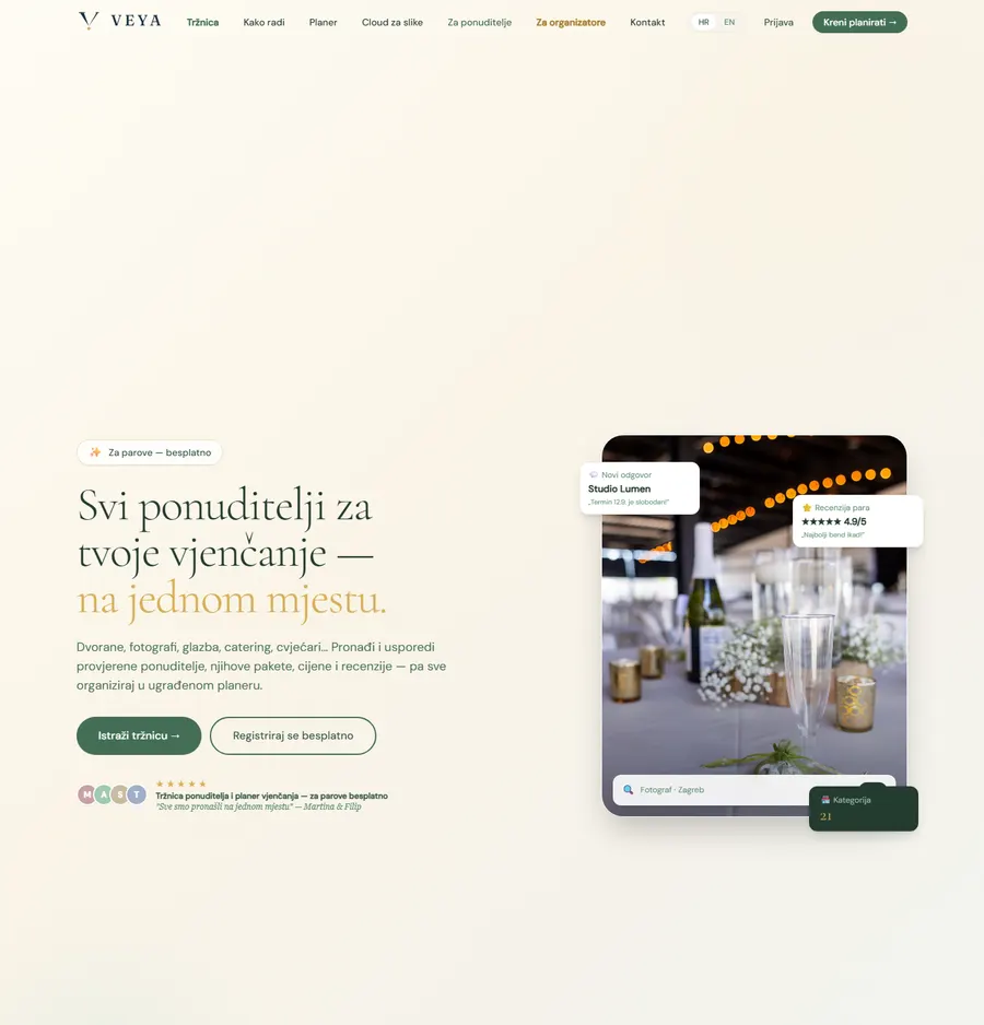Homepage of the Veya platform
